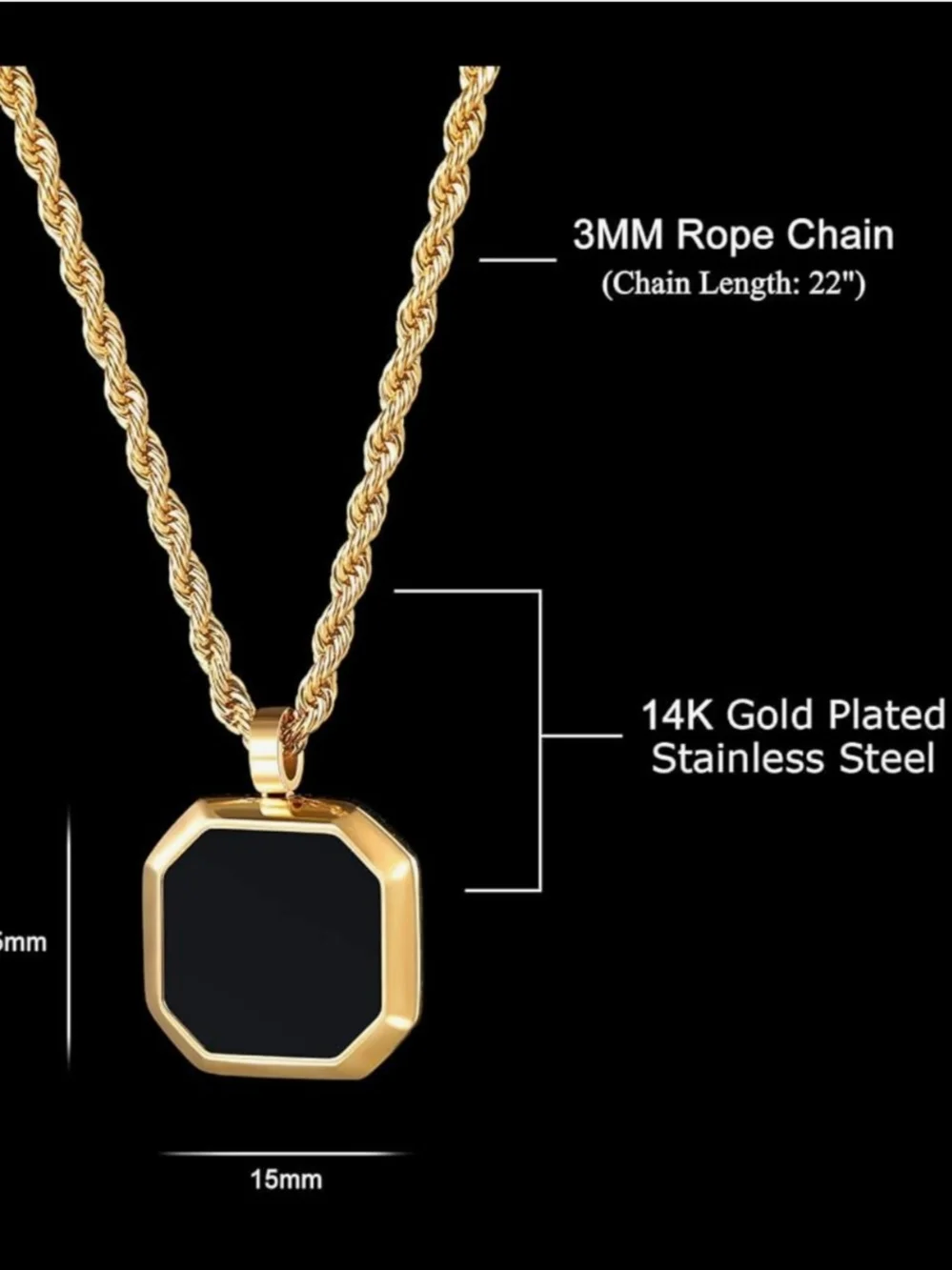 Gold Pendant Necklace with Black Inlay - Women Jewelry